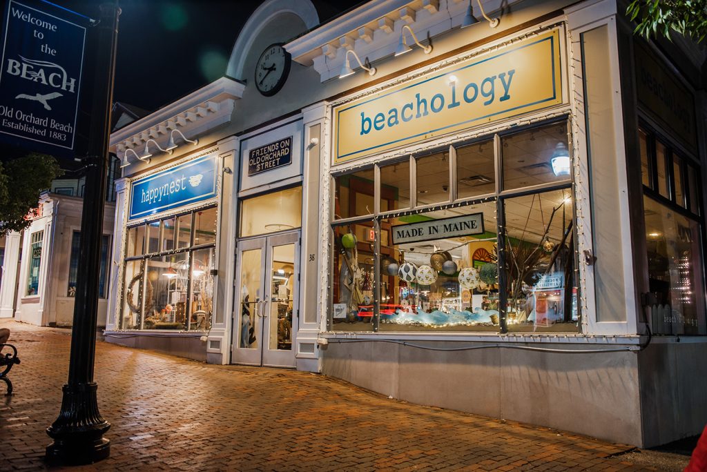 beachology old orchard beach outside the store at night